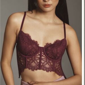 The Giselle Lace Bustier Burgundy XL by Anthropologie
